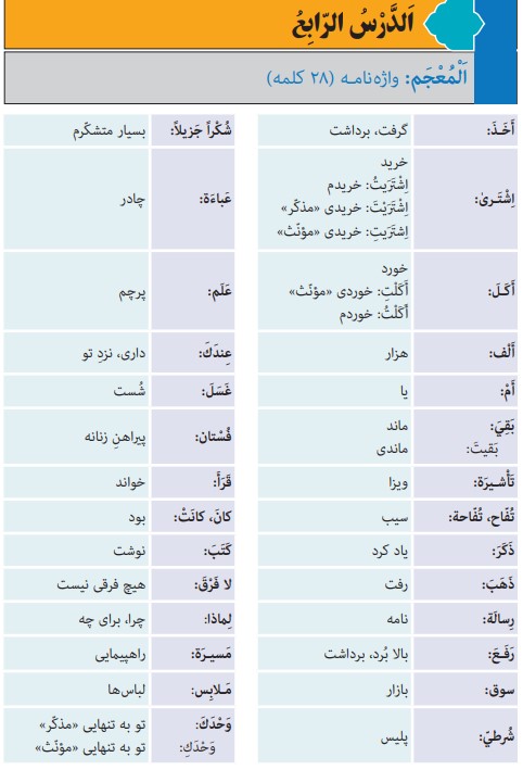 معنی کلمات صفحه 70 عربی هفتم