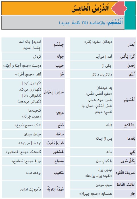 جواب تمرینات درس پنجم عربی هشتم
